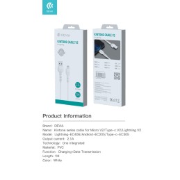 DEVIA CAVO USB LIGHTNING APPLE 5V 2.1A 1MT WHITE