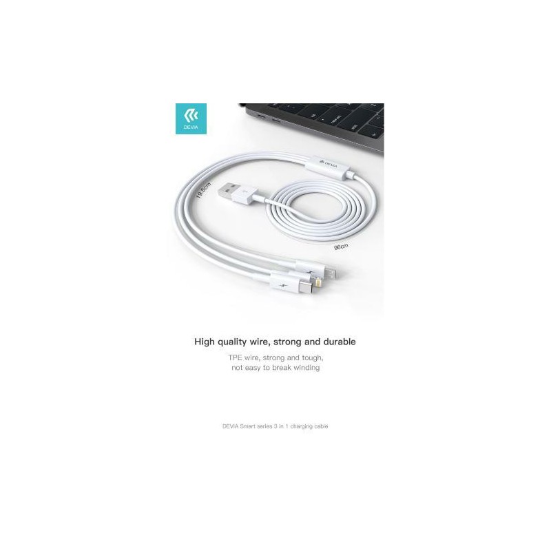 DEVIA CAVO 3 IN 1 DA USB A MICRO - TYPE C - LIGHTNING 1.2M