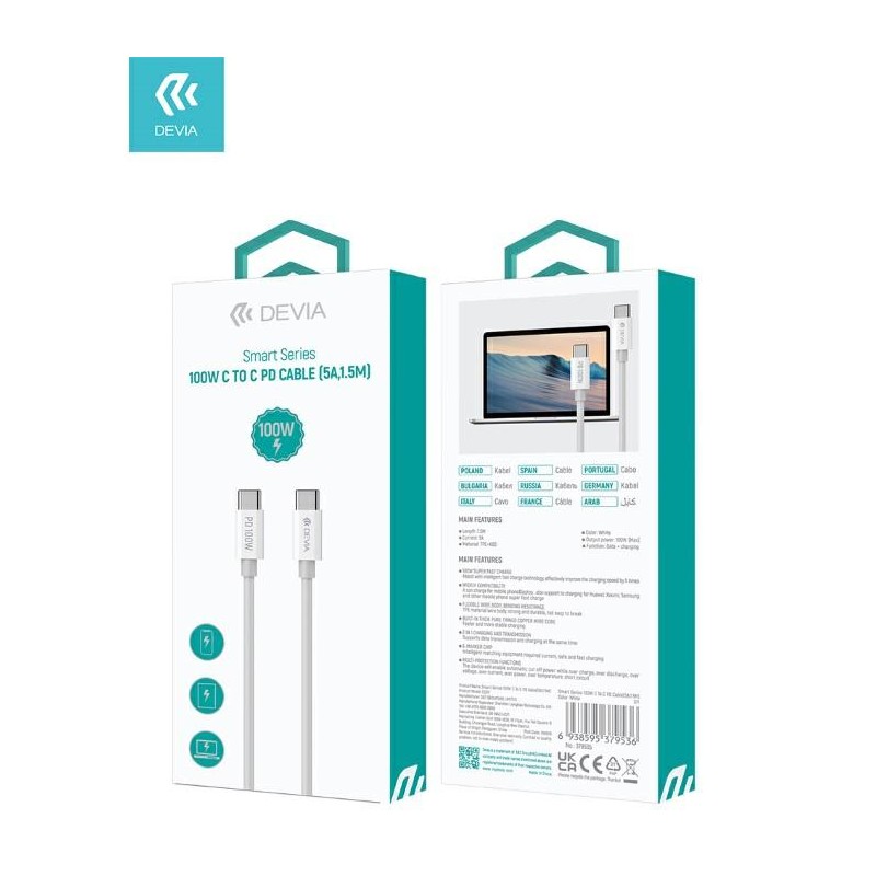 DEVIA CAVO CARICA RAPIDA PD TYPEC TO TYPEC 100W 5A 1.5MT