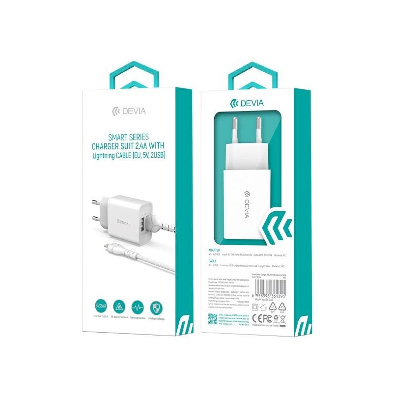 DEVIA SUIT CARICA BATTERIA 2.4A 2 OUT CAVO USB LIGHTNING