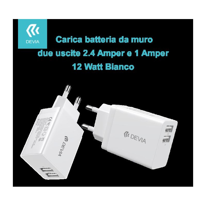 DEVIA CARICA BATTERIA 2USCITE 2.4 A e 1 A 12 WATT WHITE